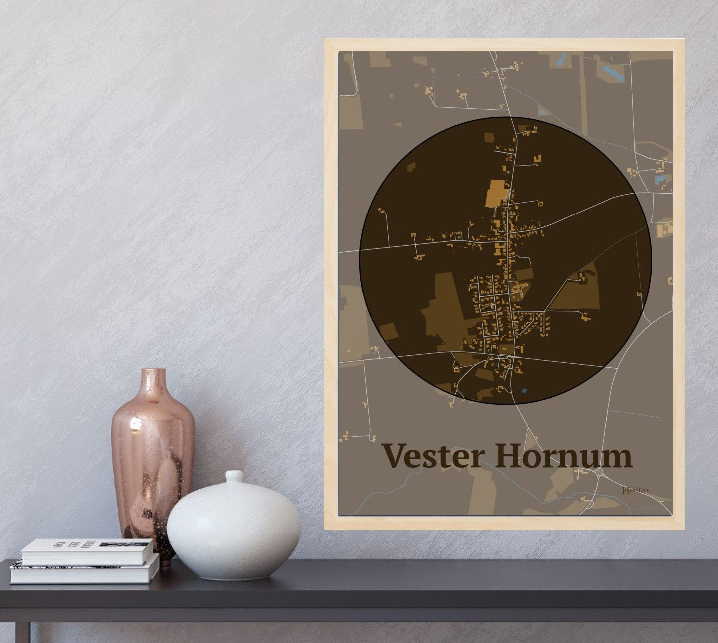Vester Hornum plakat i farve og HjemEgn.dk design centrum. Design bykort for Vester Hornum