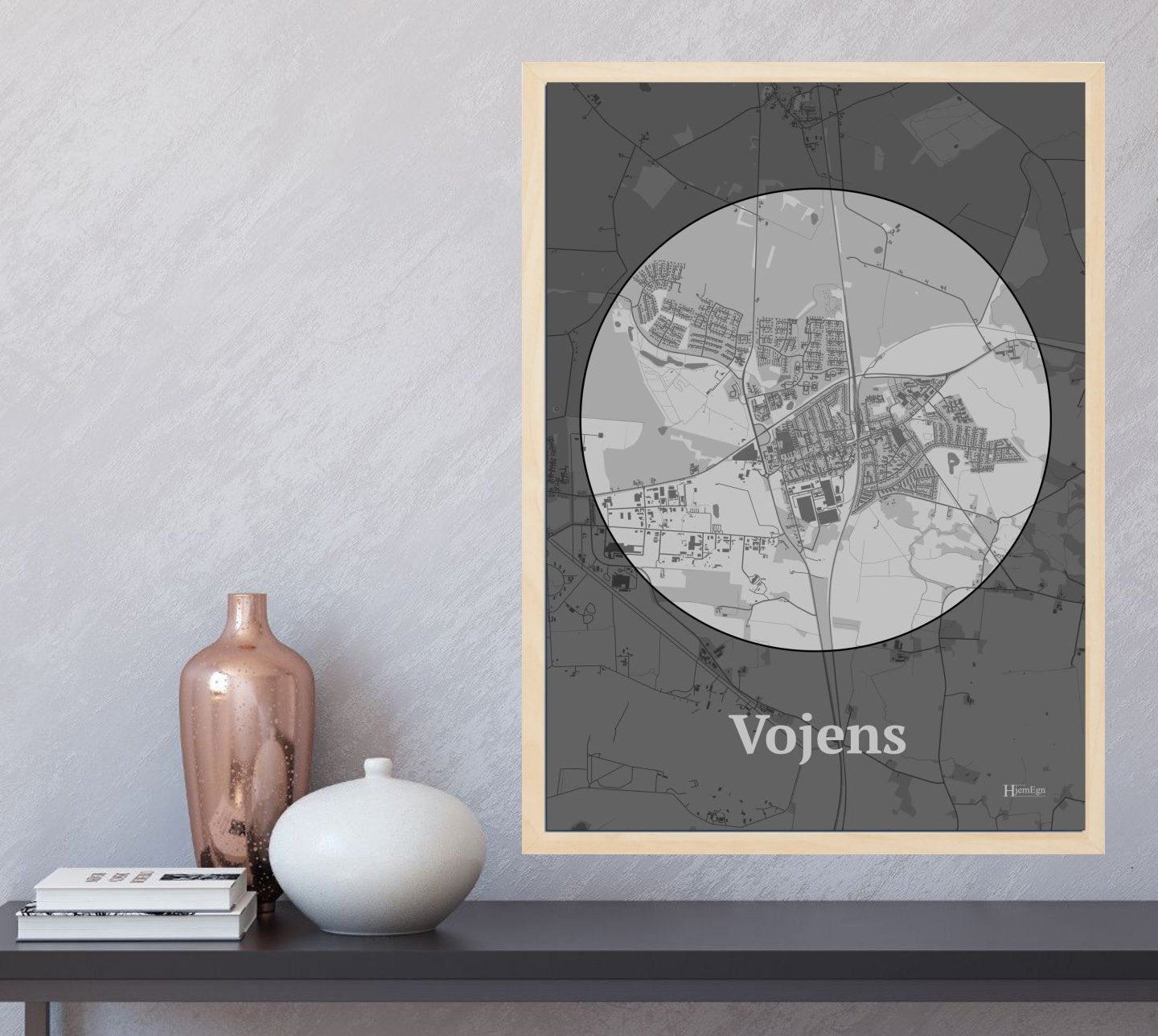 Vojens plakat i farve og HjemEgn.dk design centrum. Design bykort for Vojens