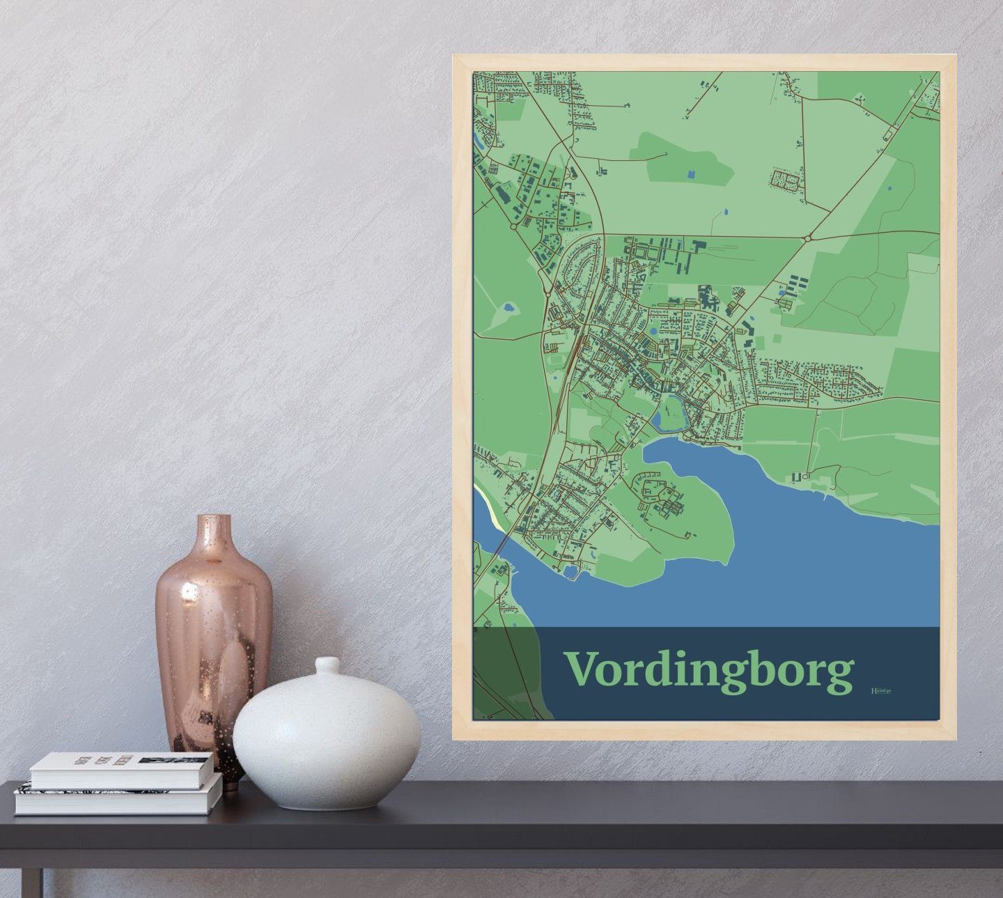 Vordingborg plakat i farve og HjemEgn.dk design firkantet. Design bykort for Vordingborg