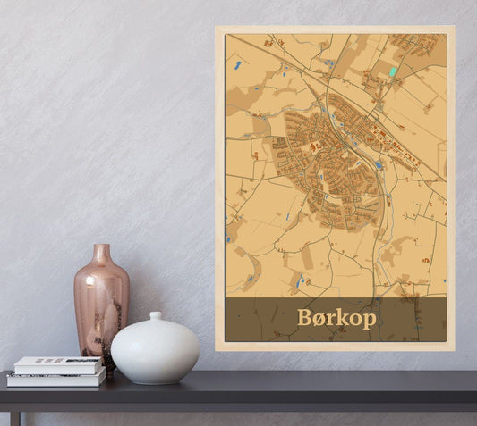 Børkop plakat i farve  og HjemEgn.dk design firkantet. Design bykort for Børkop