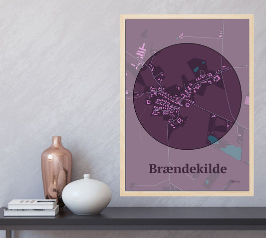 Brændekilde plakat i farve  og HjemEgn.dk design centrum. Design bykort for Brændekilde