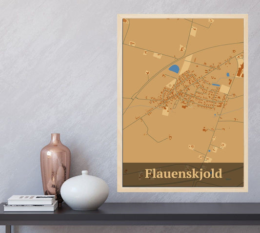 Flauenskjold plakat i farve  og HjemEgn.dk design firkantet. Design bykort for Flauenskjold