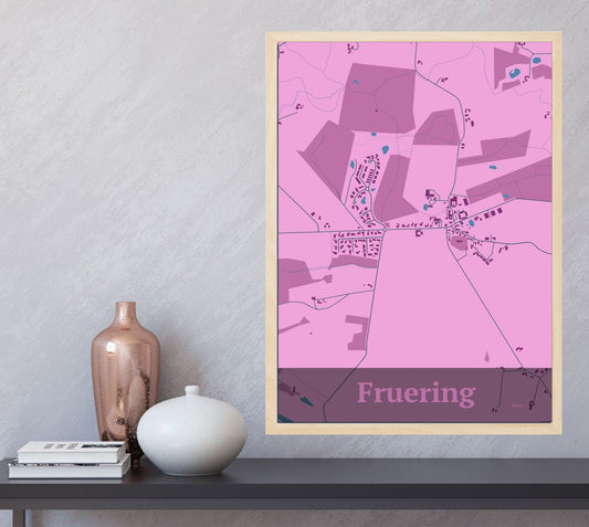 Fruering plakat i farve  og HjemEgn.dk design firkantet. Design bykort for Fruering