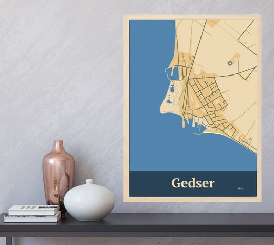 Gedser plakat i farve  og HjemEgn.dk design firkantet. Design bykort for Gedser