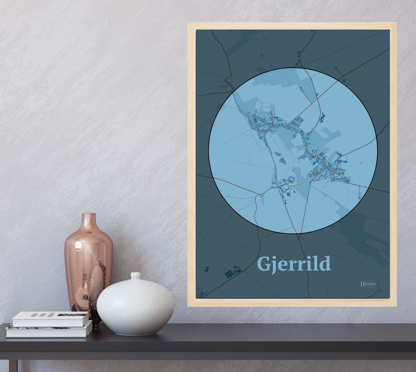 Gjerrild plakat i farve  og HjemEgn.dk design centrum. Design bykort for Gjerrild