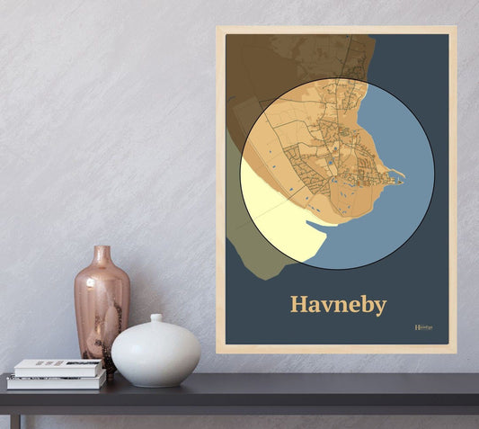 Havneby plakat i farve  og HjemEgn.dk design firkantet. Design bykort for Havneby