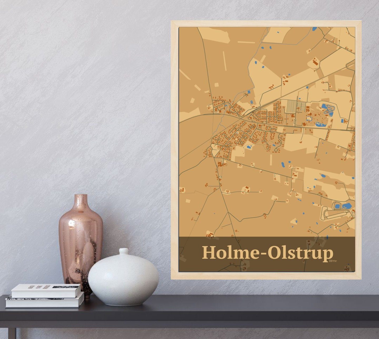 Holme-olstrup plakat i farve  og HjemEgn.dk design firkantet. Design bykort for Holme-olstrup