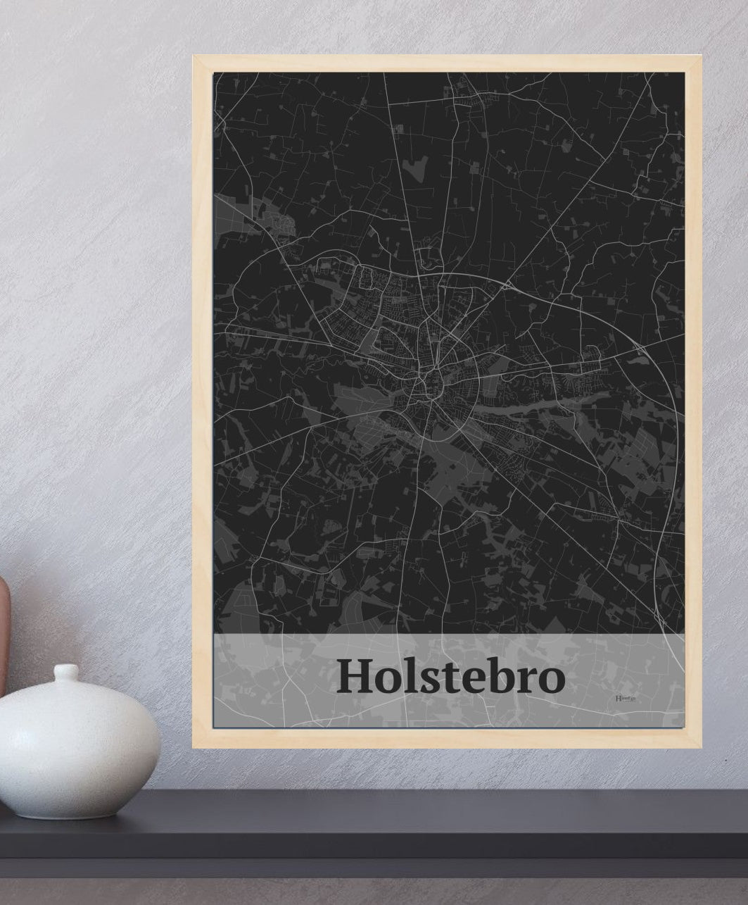 Holstebro Fra Din Hjemegn I plakat i farve  og HjemEgn.dk design firkantet. Design bykort for Holstebro Fra Din Hjemegn I