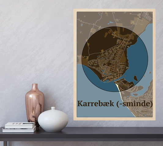 Karrebæk (-sminde) plakat i farve  og HjemEgn.dk design centrum. Design bykort for Karrebæk (-sminde)