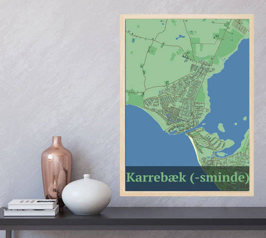 Karrebæk (-sminde) plakat i farve  og HjemEgn.dk design firkantet. Design bykort for Karrebæk (-sminde)