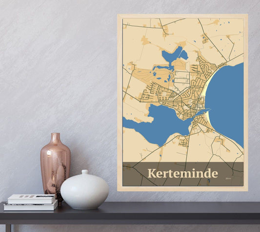 Kerteminde plakat i farve  og HjemEgn.dk design firkantet. Design bykort for Kerteminde