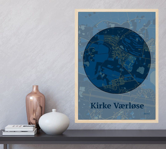 Kirke Værløse plakat i farve  og HjemEgn.dk design centrum. Design bykort for Kirke Værløse