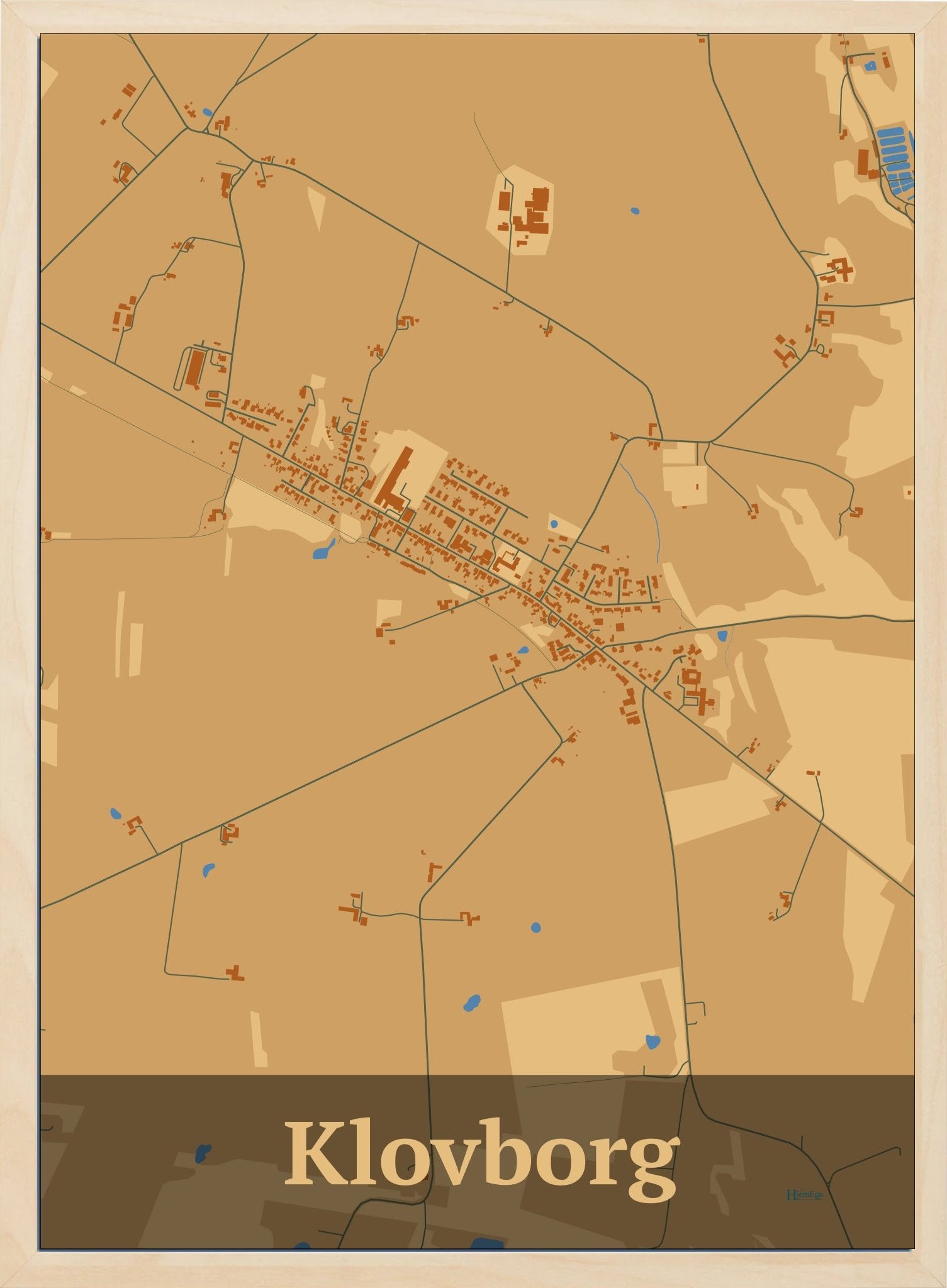 Klovborg plakat i farve pastel brun og HjemEgn.dk design firkantet. Design bykort for Klovborg