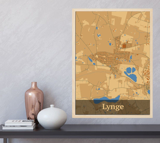 Lynge plakat i farve  og HjemEgn.dk design firkantet. Design bykort for Lynge