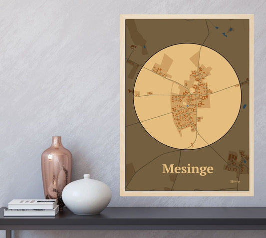 Mesinge plakat i farve  og HjemEgn.dk design firkantet. Design bykort for Mesinge