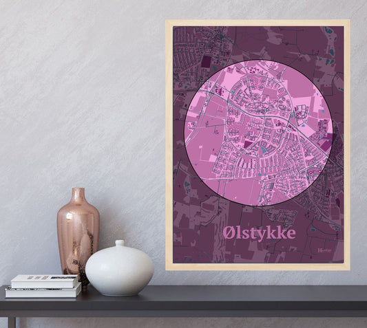 Ølstykke plakat i farve  og HjemEgn.dk design centrum. Design bykort for Ølstykke