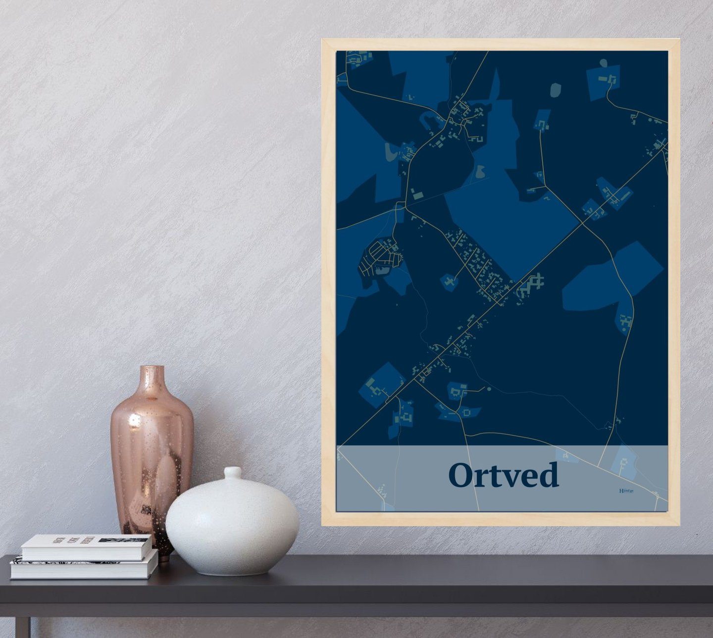 Ortved plakat i farve  og HjemEgn.dk design firkantet. Design bykort for Ortved