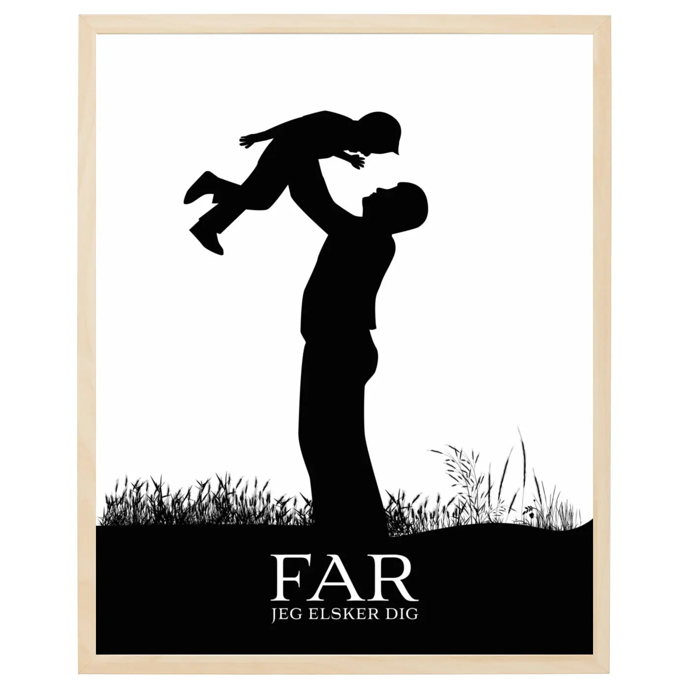 Far plakat - Jeg elsker dig tekst med billedet af en far der løfter sit barn