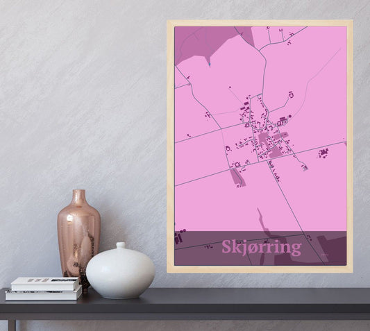 Skjørring plakat i farve  og HjemEgn.dk design firkantet. Design bykort for Skjørring