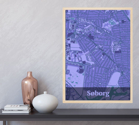 Søborg plakat i farve  og HjemEgn.dk design firkantet. Design bykort for Søborg