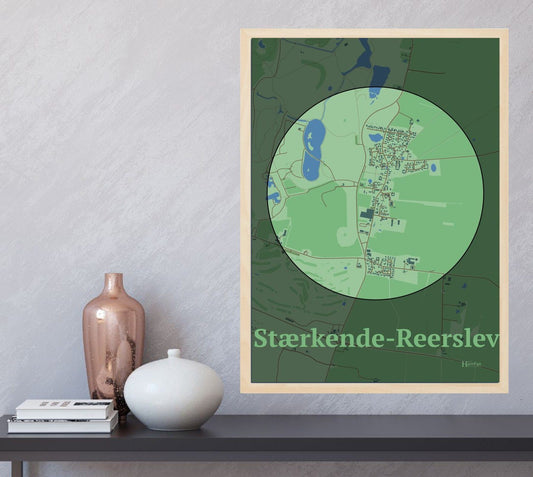 Stærkende-reerslev plakat i farve  og HjemEgn.dk design centrum. Design bykort for Stærkende-reerslev