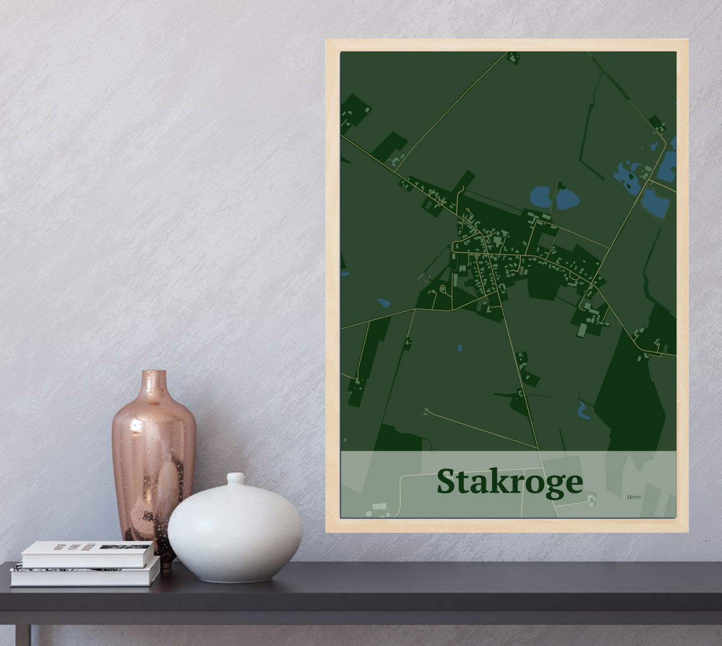 Stakroge plakat i farve  og HjemEgn.dk design firkantet. Design bykort for Stakroge