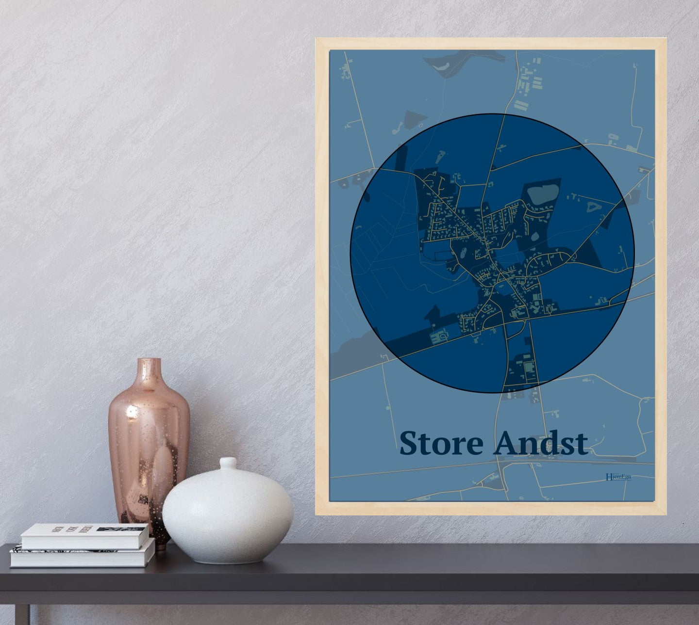Store Andst plakat i farve  og HjemEgn.dk design centrum. Design bykort for Store Andst