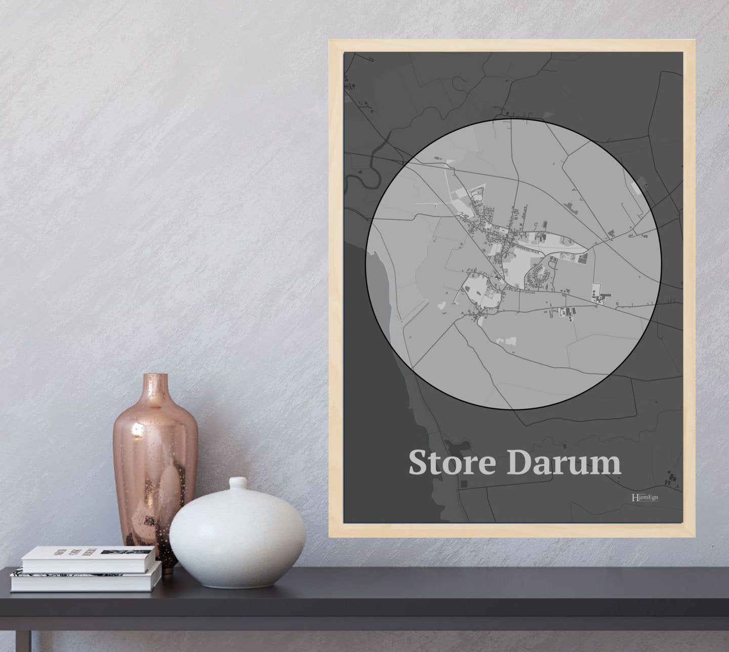 Store Darum plakat i farve  og HjemEgn.dk design centrum. Design bykort for Store Darum