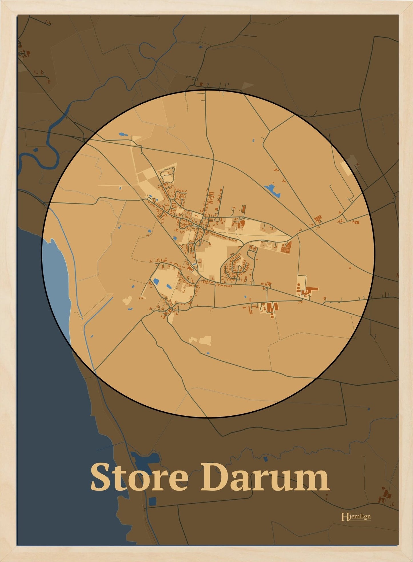 Store Darum plakat i farve pastel brun og HjemEgn.dk design centrum. Design bykort for Store Darum