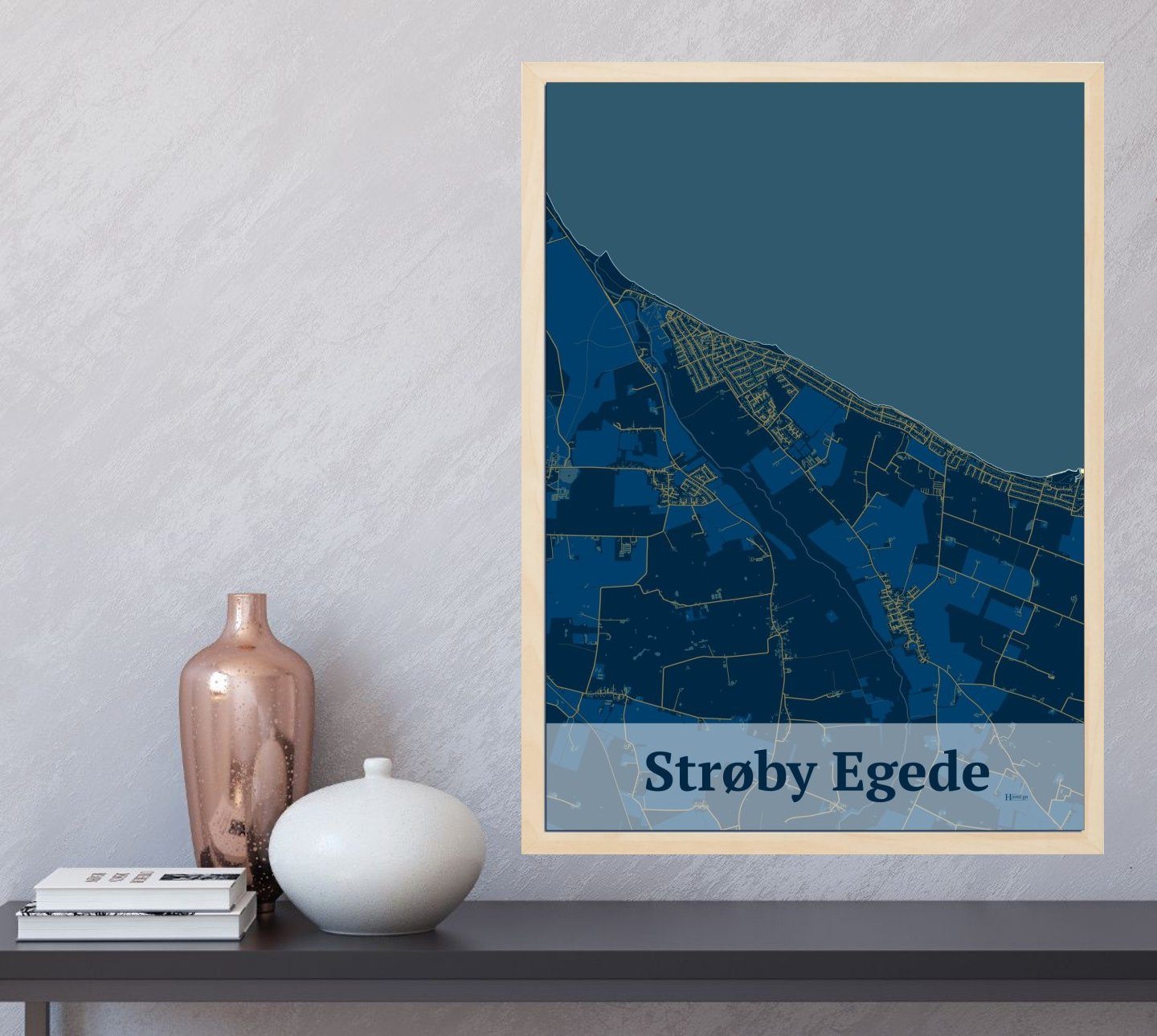 Strøby Egede plakat i farve  og HjemEgn.dk design firkantet. Design bykort for Strøby Egede