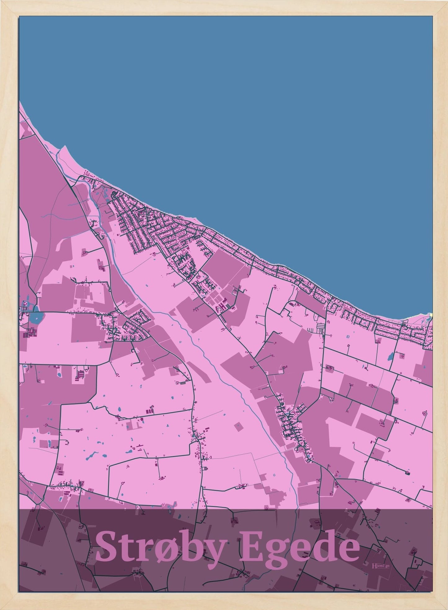 Strøby Egede plakat i farve pastel rød og HjemEgn.dk design firkantet. Design bykort for Strøby Egede