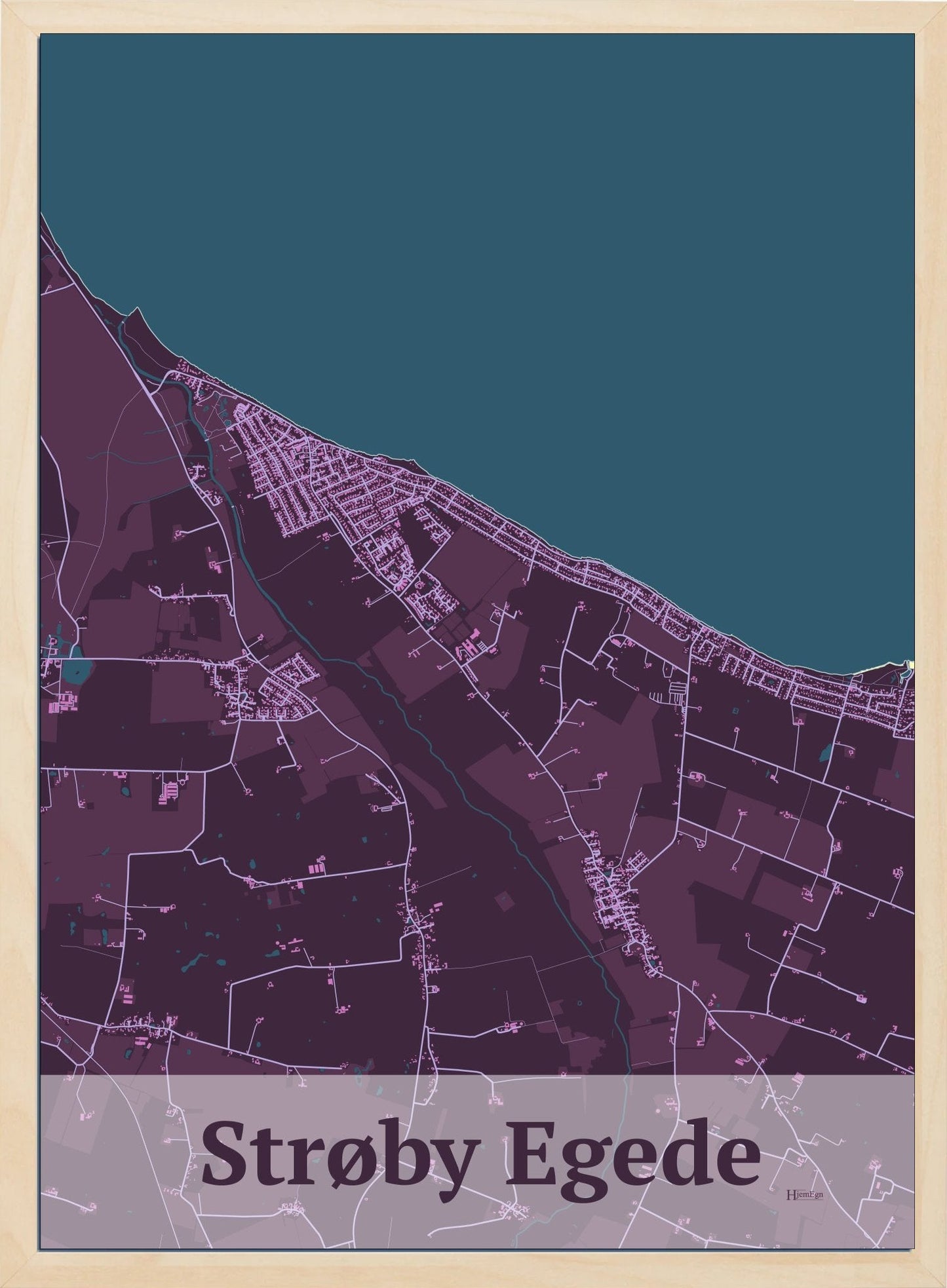 Strøby Egede plakat i farve mørk rød og HjemEgn.dk design firkantet. Design bykort for Strøby Egede