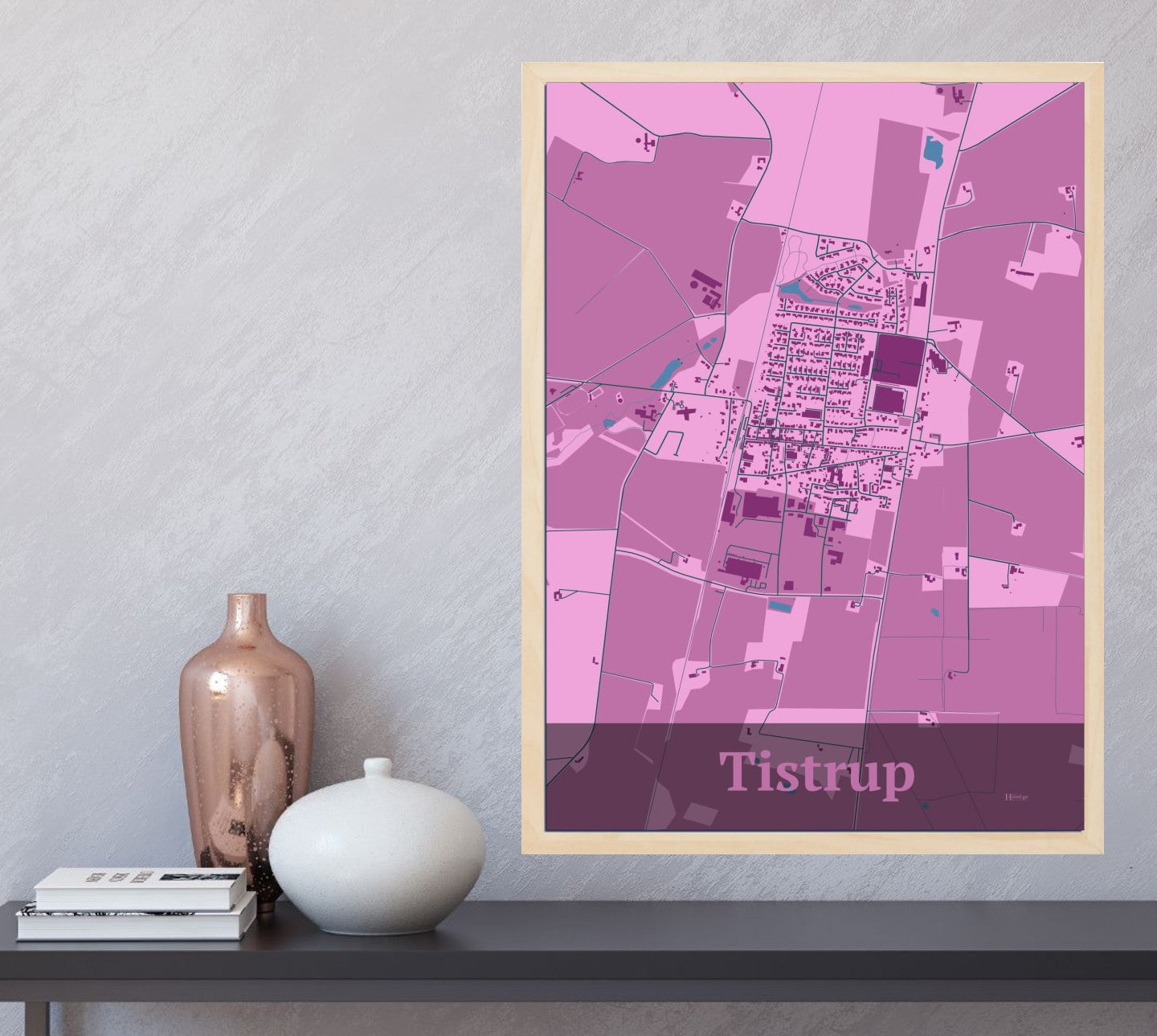 Tistrup plakat i farve  og HjemEgn.dk design firkantet. Design bykort for Tistrup