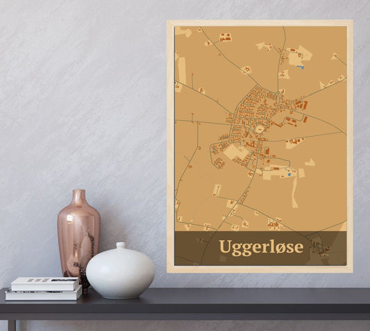 Uggerløse plakat i farve  og HjemEgn.dk design firkantet. Design bykort for Uggerløse