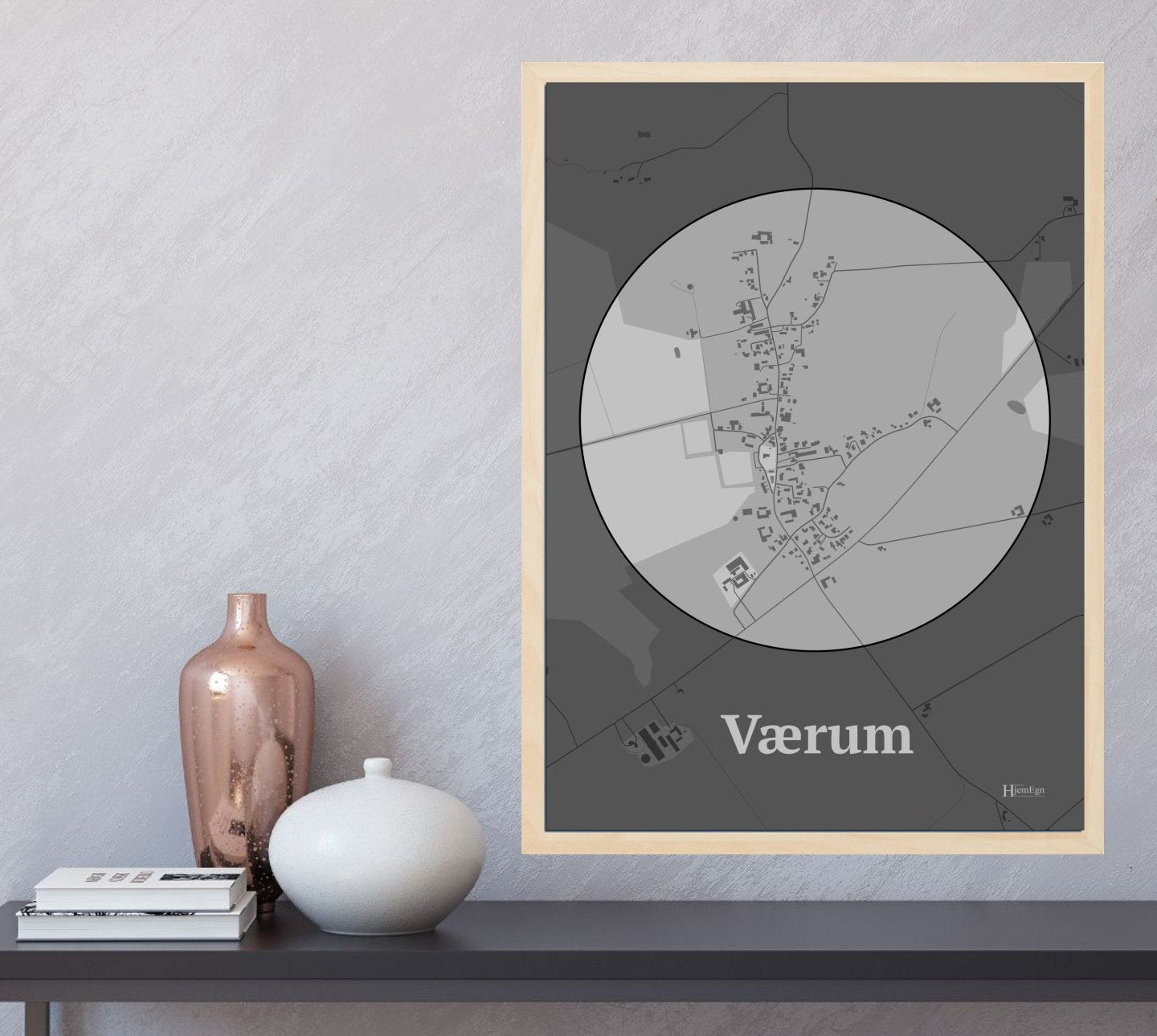 Værum plakat i farve  og HjemEgn.dk design centrum. Design bykort for Værum