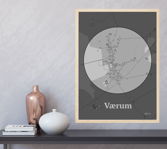 Værum plakat i farve  og HjemEgn.dk design centrum. Design bykort for Værum