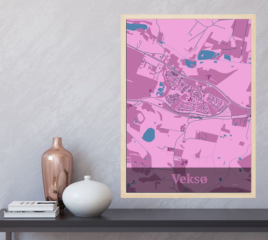 Veksø plakat i farve  og HjemEgn.dk design firkantet. Design bykort for Veksø